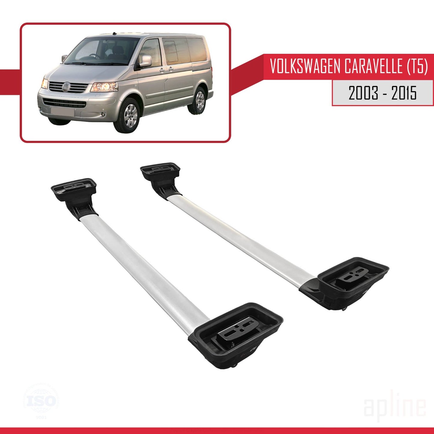 Compatible avec Volkswagen Caravelle (T5) 2003-2015 ACE-3 Barres de Toit Railing Porte-Bagages de Voiture Gris Aluminium 2 Barres