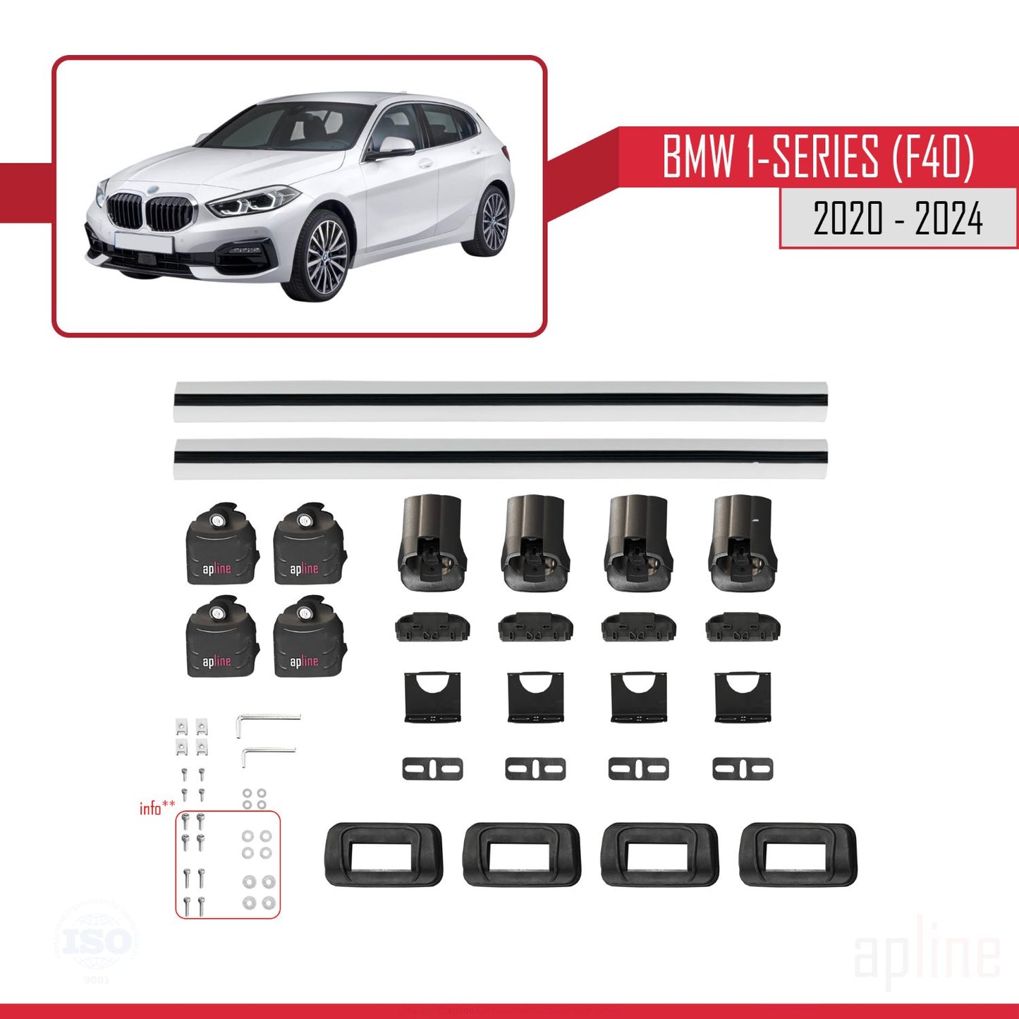 Compatible avec BMW Série 1 (F40) 2020-2024 ACE-3 Barres de Toit Railing Porte-Bagages de Voiture Gris Aluminium 2 Barres