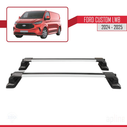 Compatible avec Ford Custom 2024-2025 ACE-3 Barres de Toit Railing Porte-Bagages de Voiture Gris Aluminium 2 Barres