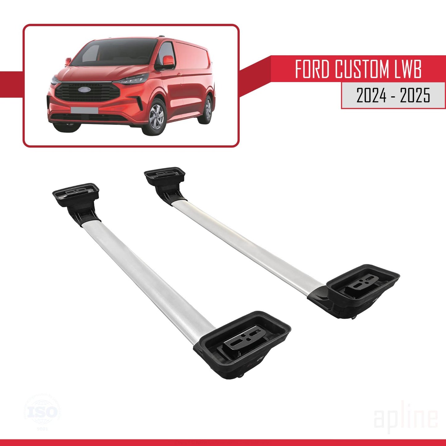 Compatible avec Ford Custom 2024-2025 ACE-3 Barres de Toit Railing Porte-Bagages de Voiture Gris Aluminium 2 Barres