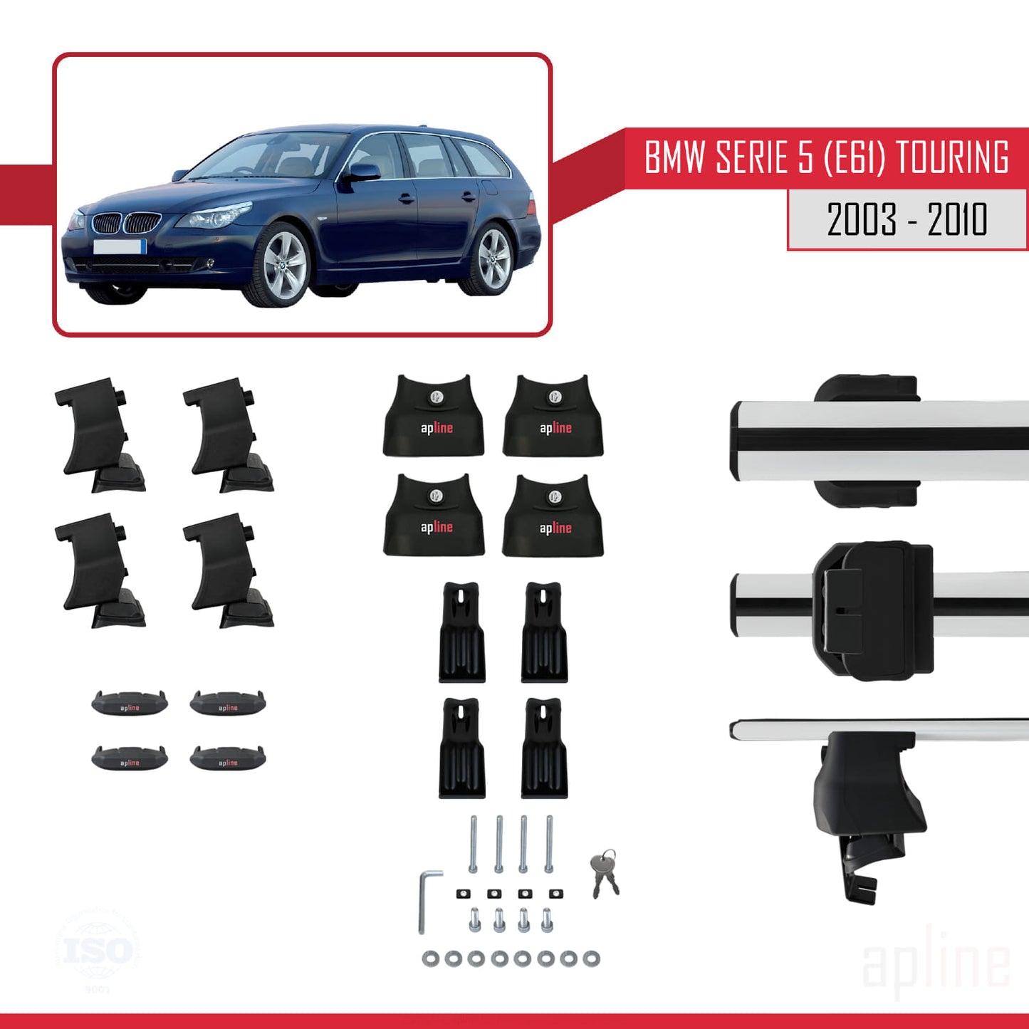 Compatible avec BMW Série 5 (E61) Touring 2004-2010 ACE-4 Barres de Toit Railing Porte-Bagages de Voiture Gris Aluminium 2 Barres