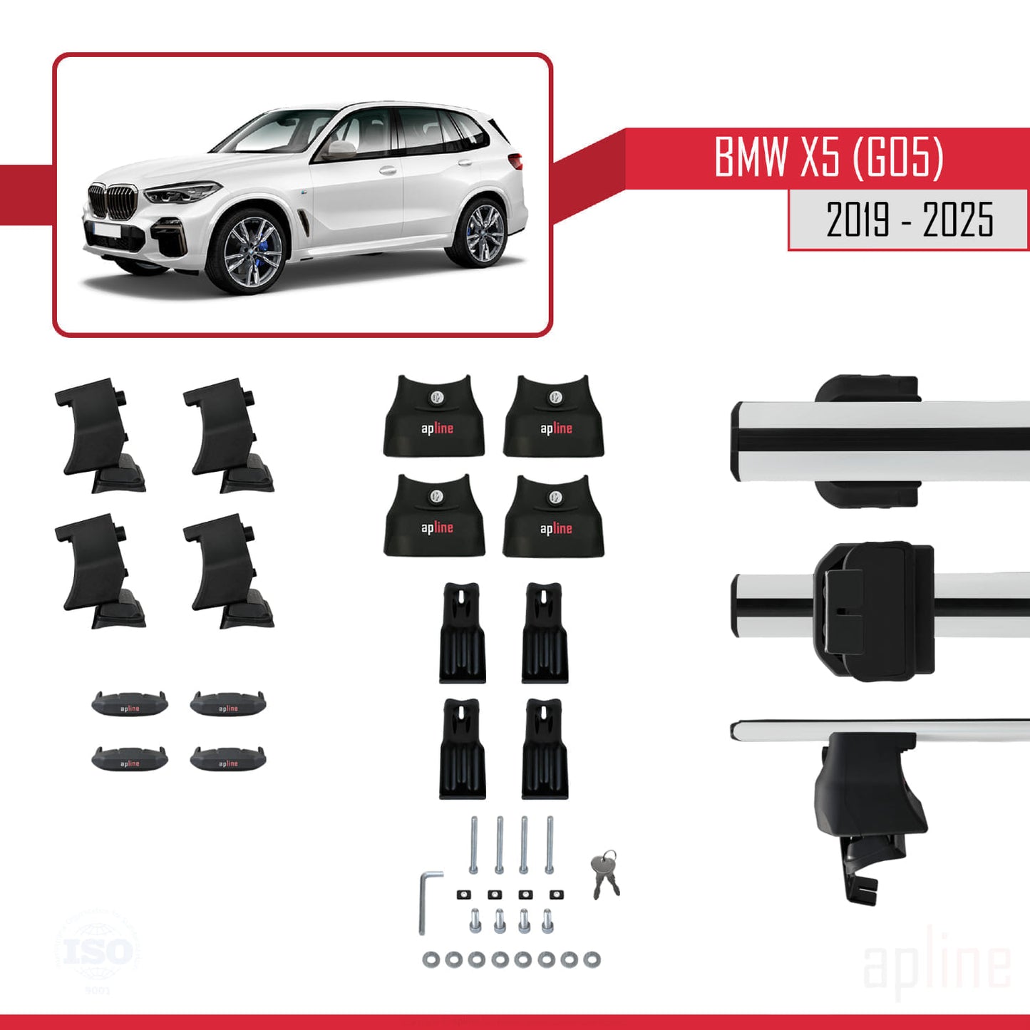 Compatible avec BMW X5 (G05) 2019-2025 ACE-4 Barres de Toit Railing Porte-Bagages de Voiture Gris Aluminium 2 Barres