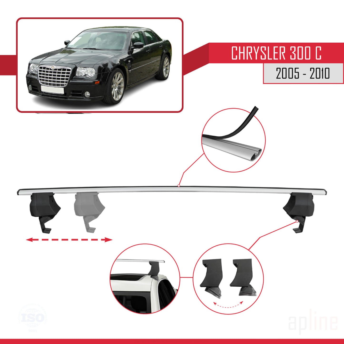 Compatible avec Chrysler 300 C 2005-2010 ACE-4 Barres de Toit Railing Porte-Bagages de Voiture Gris Aluminium 2 Barres