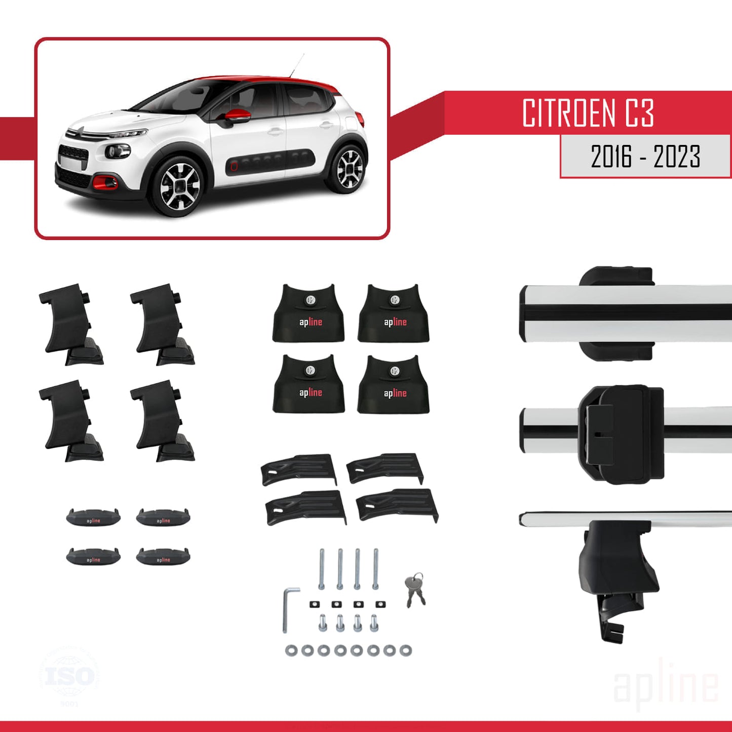 Compatible avec Citroen C3 III (SX/SY) 2016-2023 ACE-4 Barres de Toit Railing Porte-Bagages de Voiture Gris Aluminium 2 Barres