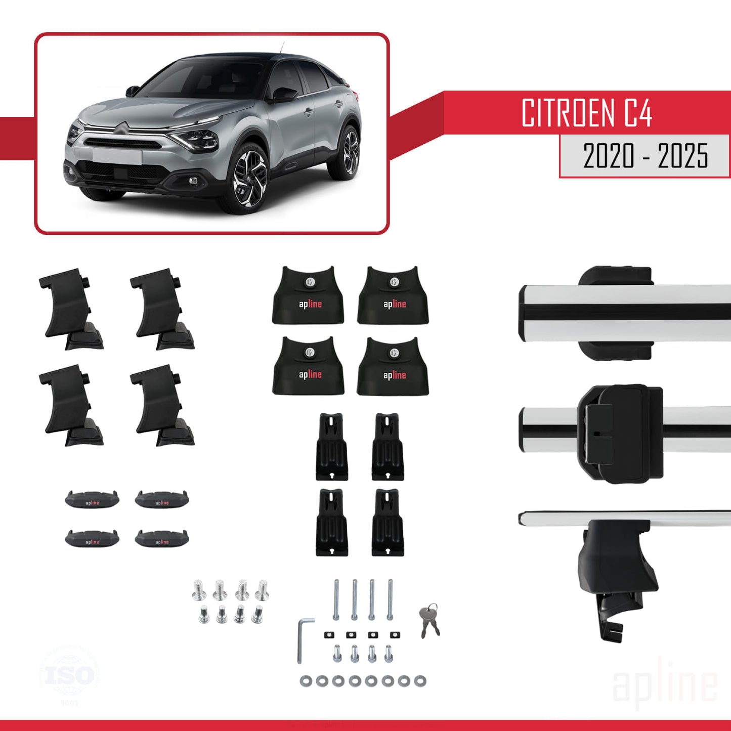 Compatible avec Citroen C4 III (C41) 2020-2025 ACE-4 Barres de Toit Railing Porte-Bagages de Voiture Gris Aluminium 2 Barres