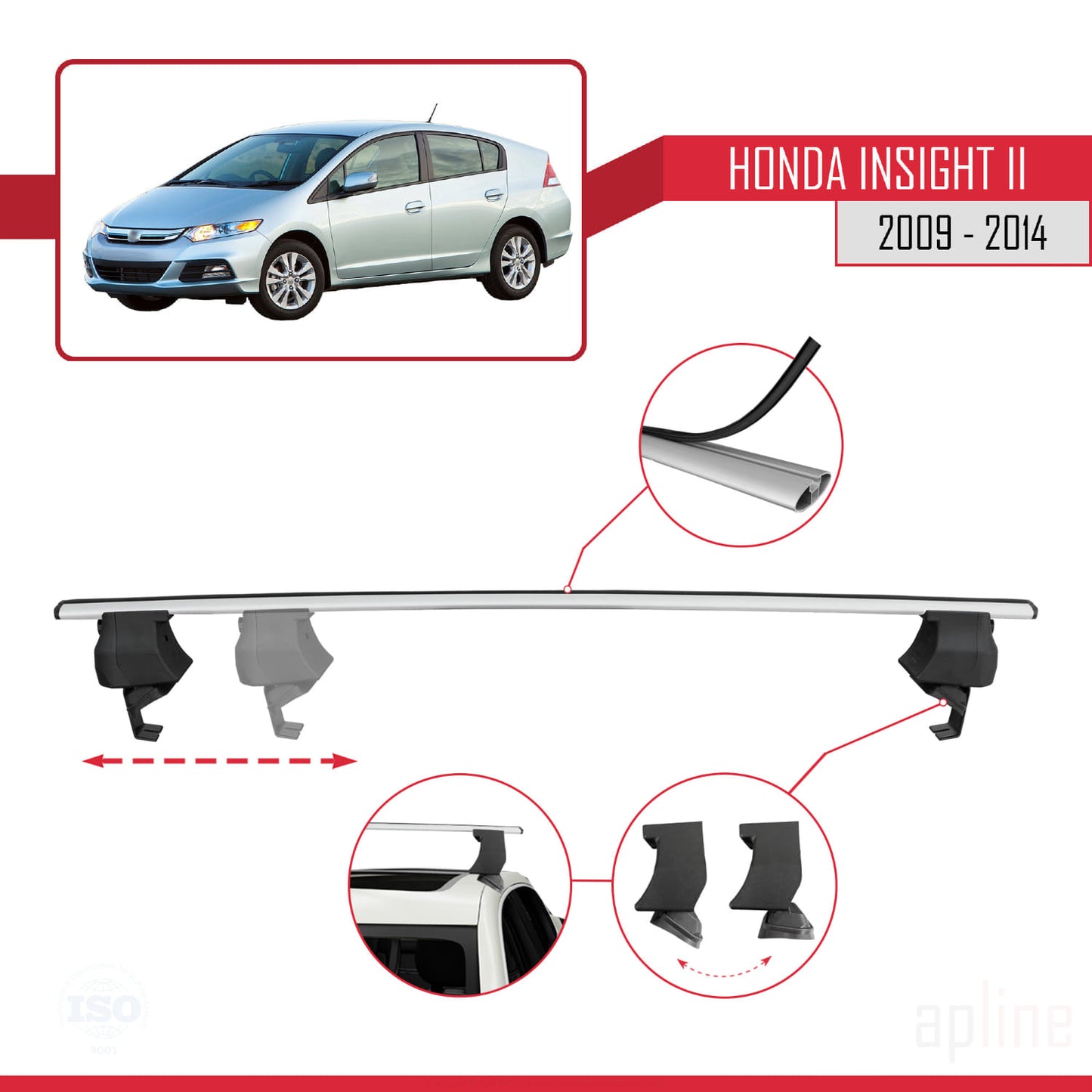 Compatible avec Honda Insight 2 (ZE2) 2009-2014 ACE-4 Barres de Toit Railing Porte-Bagages de Voiture Gris Aluminium 2 Barres