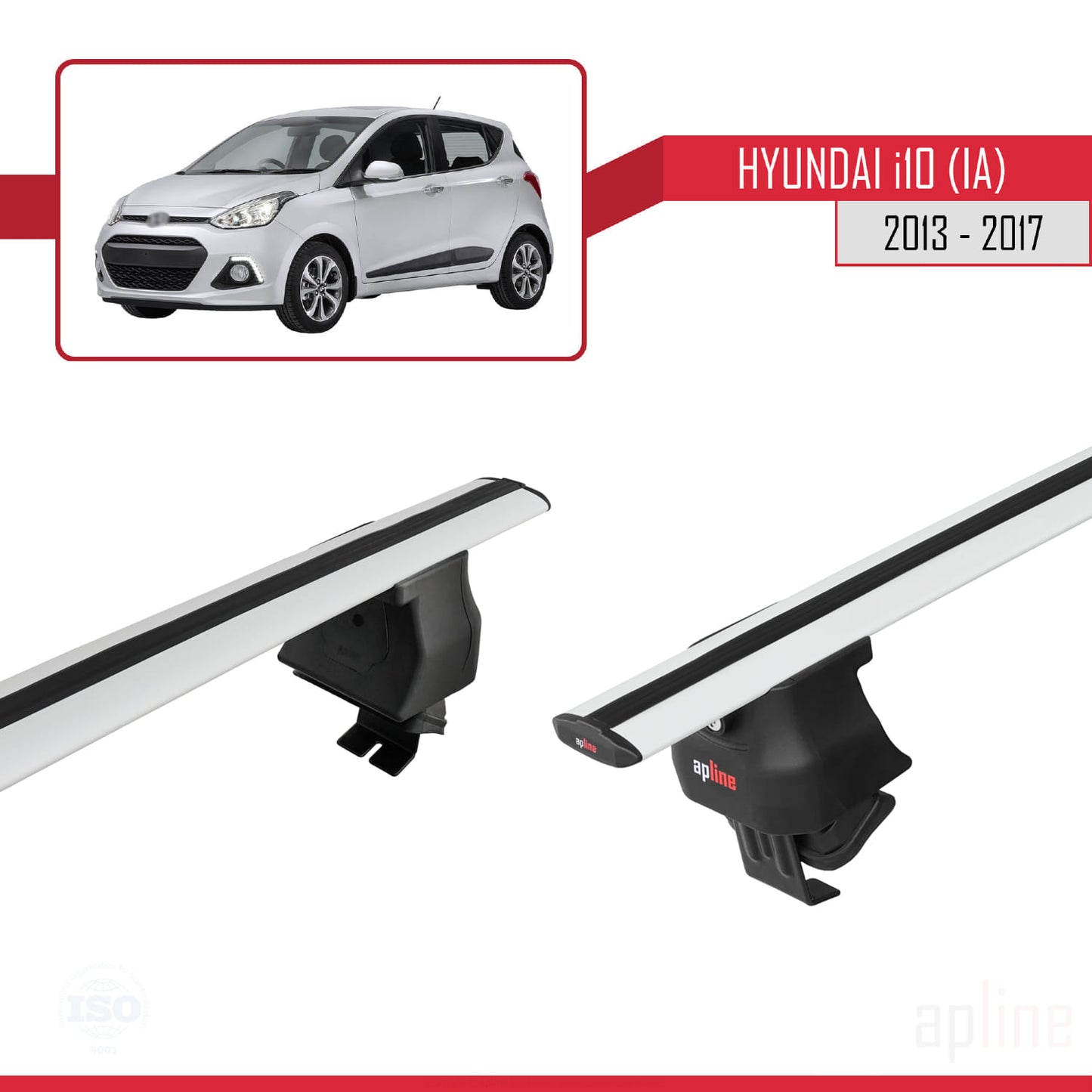 Compatible with Hyundai i10 II (IA) Pre-Facelift 2013-2017 ACE-4 Car Roof Rack Cross Bar Grey Aluminium 2 Bars