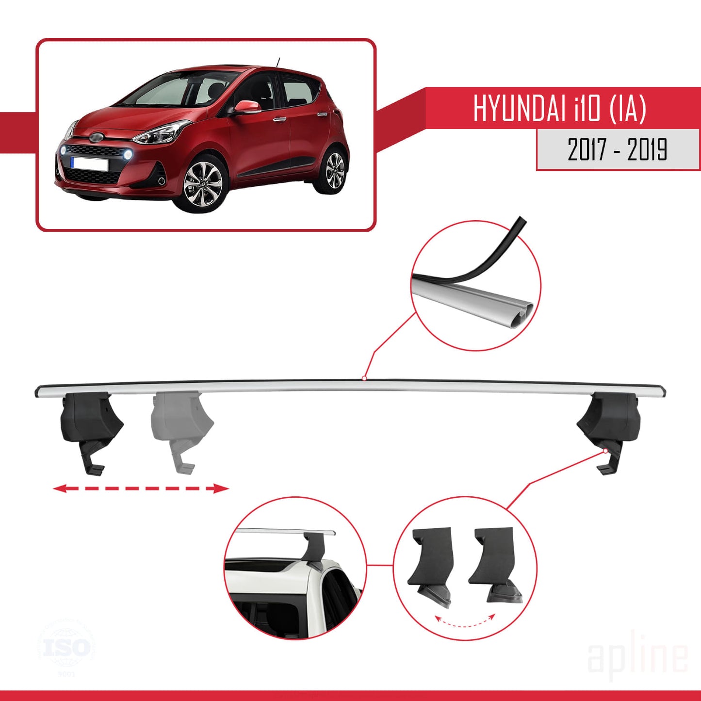 Compatible avec Hyundai i10 II (IA) Post-Facelift 2017-2019 ACE-4 Barres de Toit Railing Porte-Bagages de Voiture Gris Aluminium 2 Barres
