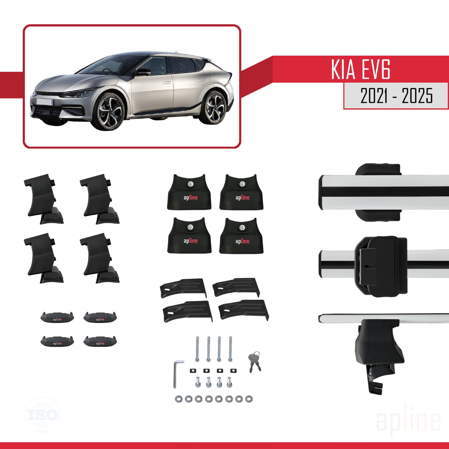 Compatible with Kia EV6 2021-2025 ACE-4 Car Roof Rack Cross Bar Grey Aluminium 2 Bars