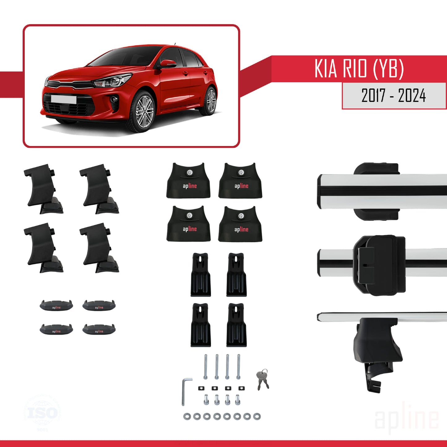 Compatible with Kia Rio 4 (YB) HB 2017-2023 ACE-4 Car Roof Rack Cross Bar Grey Aluminium 2 Bars
