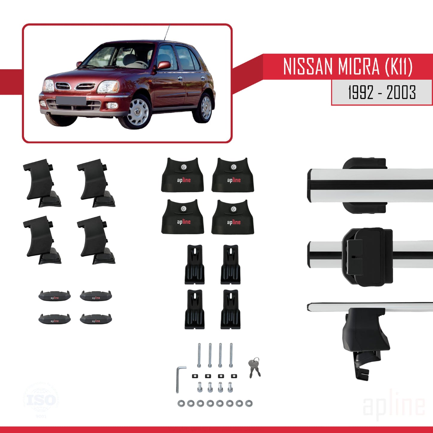 Compatible avec Nissan Micra 2 (K11) 1992-2003 ACE-4 Barres de Toit Railing Porte-Bagages de Voiture Gris Aluminium 2 Barres