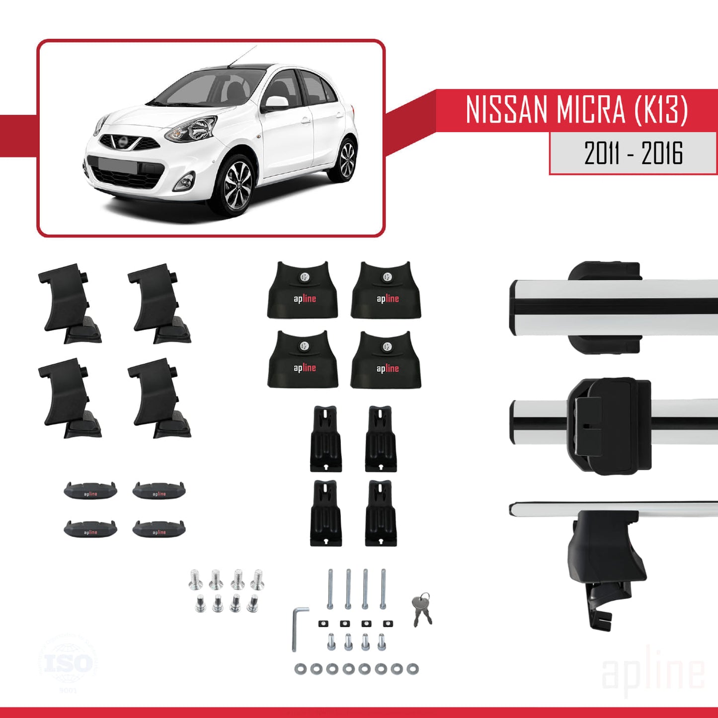 Compatible avec Nissan Micra 4 (K14) 2011-2016 ACE-4 Barres de Toit Railing Porte-Bagages de Voiture Gris Aluminium 2 Barres