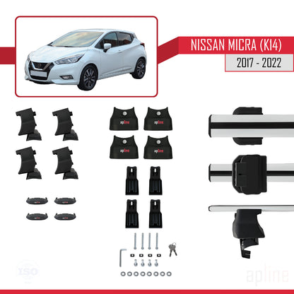 Compatible avec Nissan Micra 5 (K14) 2017-2022 ACE-4 Barres de Toit Railing Porte-Bagages de Voiture Gris Aluminium 2 Barres