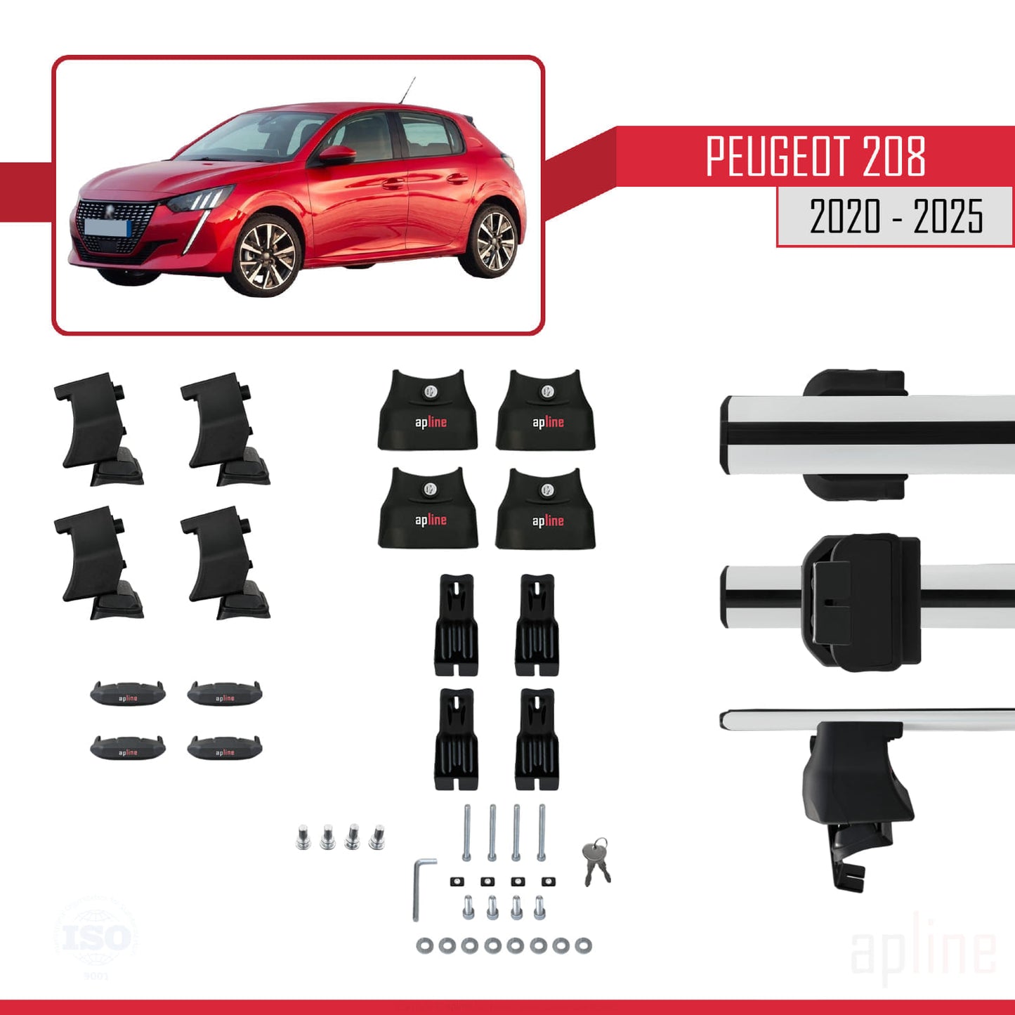 Compatible avec Peugeot 208 II (P21) 2020-2025 ACE-4 Barres de Toit Railing Porte-Bagages de Voiture Gris Aluminium 2 Barres