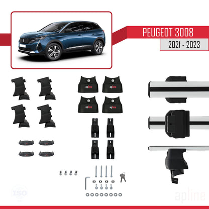 Compatible with Peugeot 3008 II (P84) Post-Facelift 2021-2023 ACE-4 Car Roof Rack Cross Bar Grey Aluminium 2 Bars