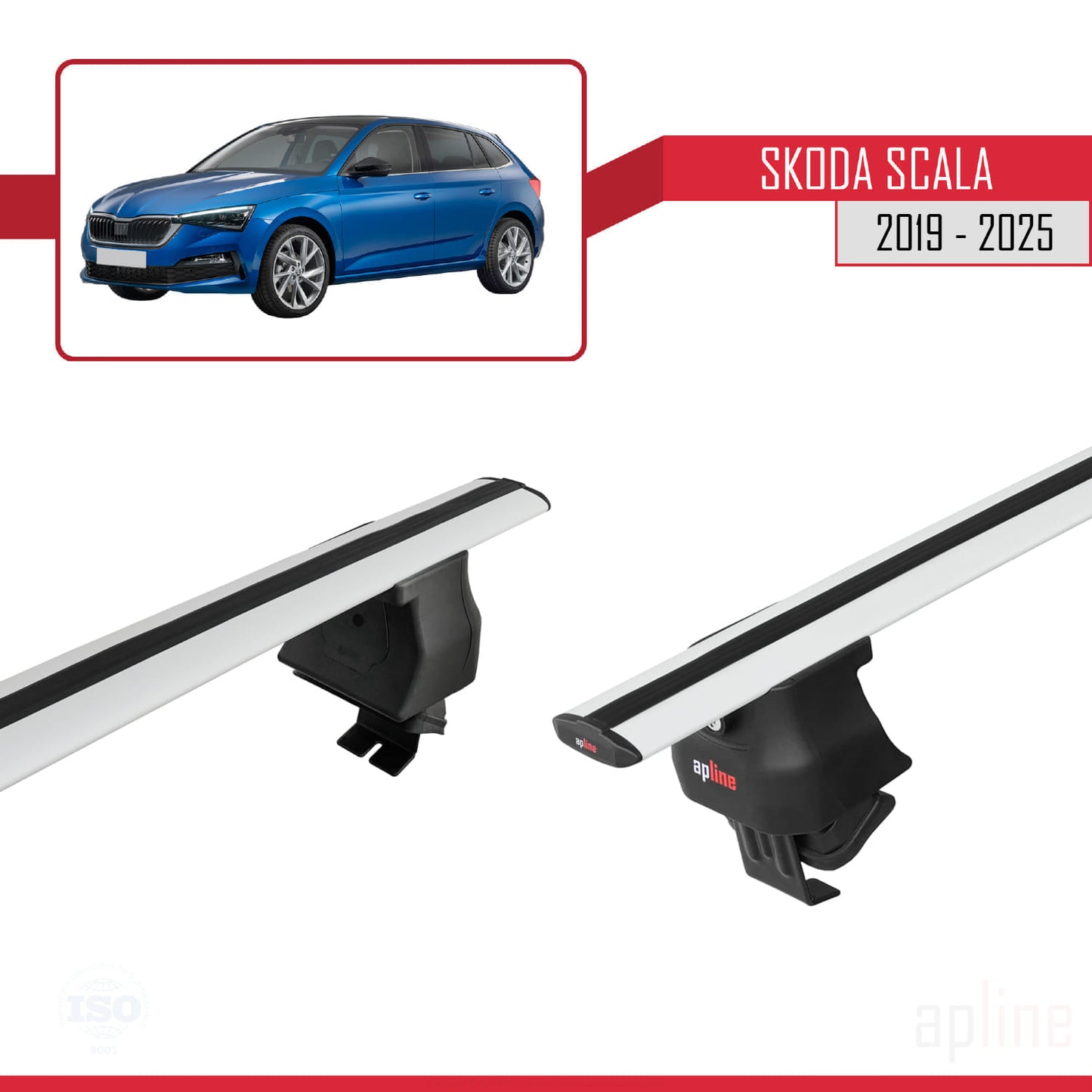 Compatible avec Skoda Scala 2019-2025 ACE-4 Barres de Toit Railing Porte-Bagages de Voiture Gris Aluminium 2 Barres