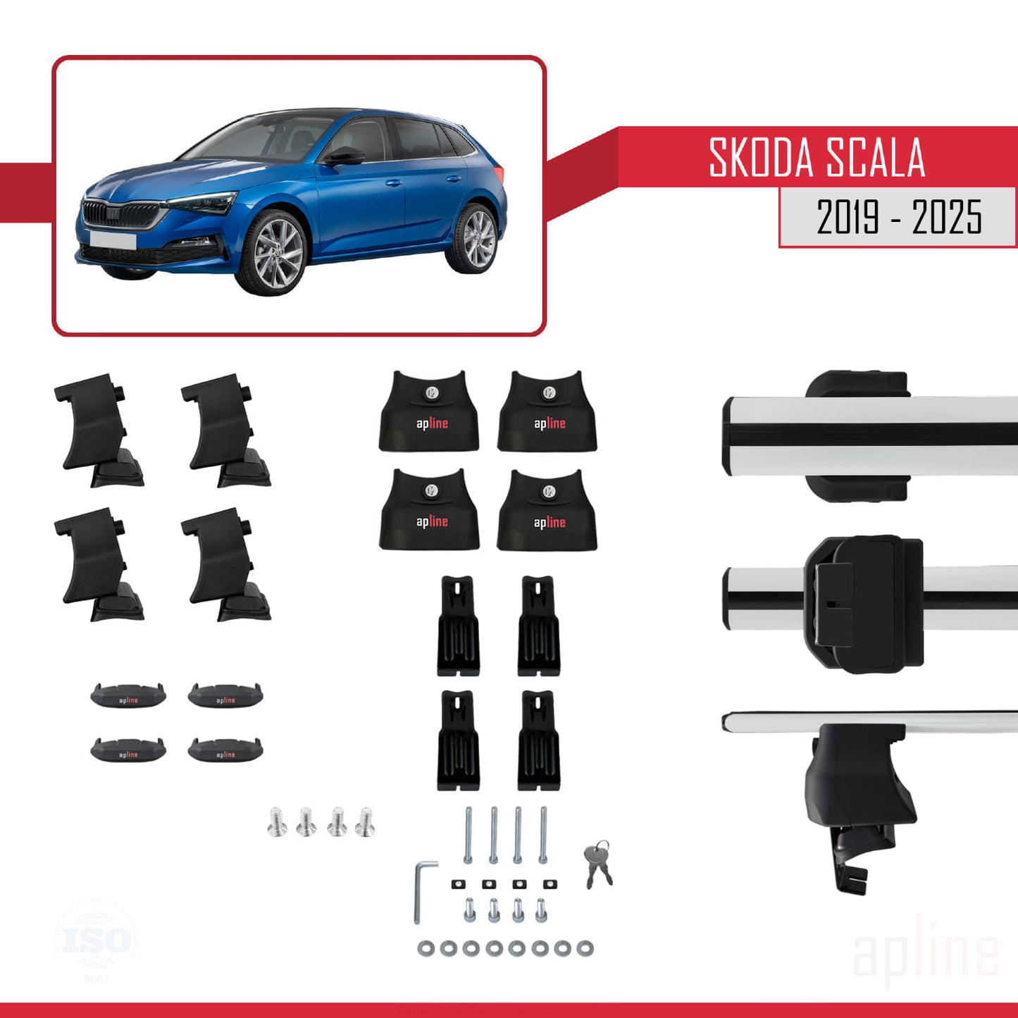 Compatible avec Skoda Scala 2019-2025 ACE-4 Barres de Toit Railing Porte-Bagages de Voiture Gris Aluminium 2 Barres