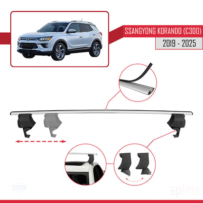 Compatible with Ssangyong Korando 4 (C300) 2019-2025 ACE-4 Car Roof Rack Cross Bar Grey Aluminium 2 Bars