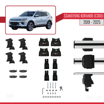 Compatible with Ssangyong Korando 4 (C300) 2019-2025 ACE-4 Car Roof Rack Cross Bar Grey Aluminium 2 Bars