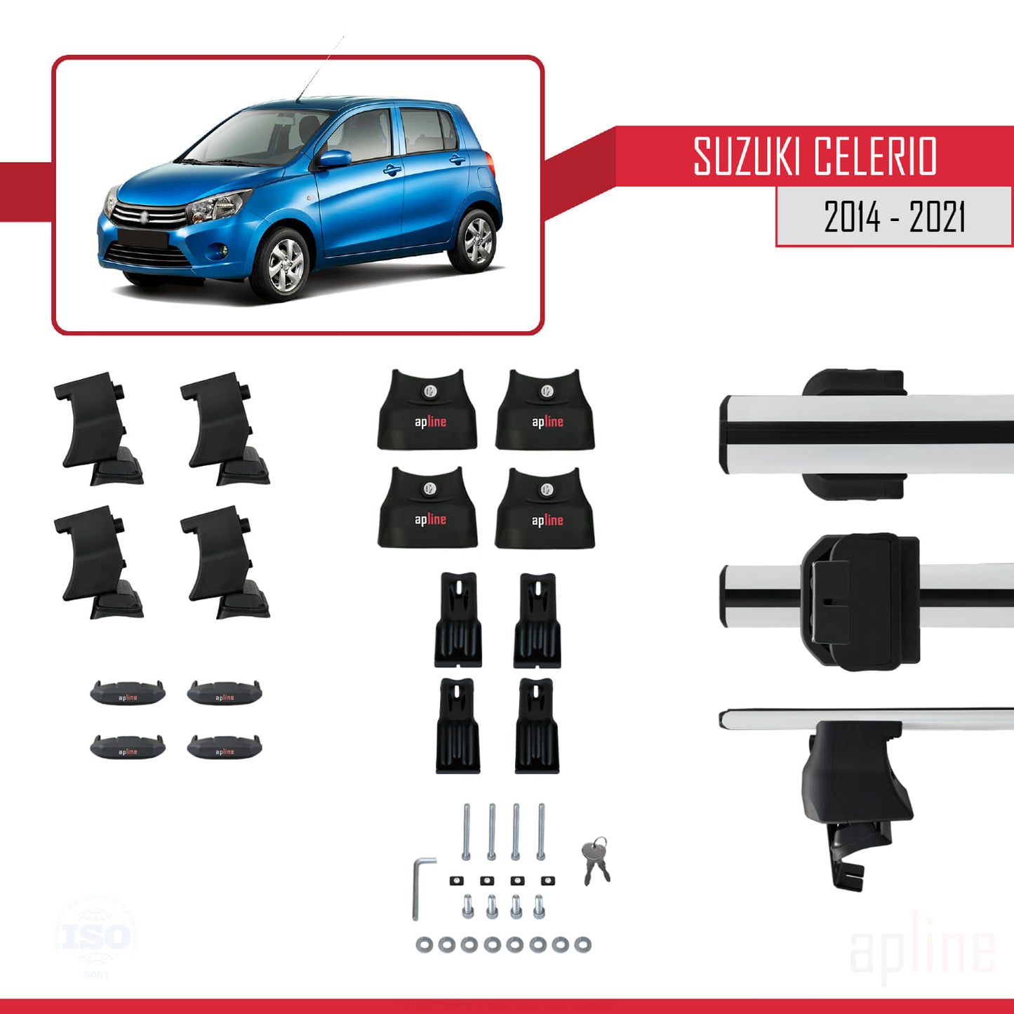 Compatible avec Suzuki Celerio 2 (FE) 2014-2021 ACE-4 Barres de Toit Railing Porte-Bagages de Voiture Gris Aluminium 2 Barres