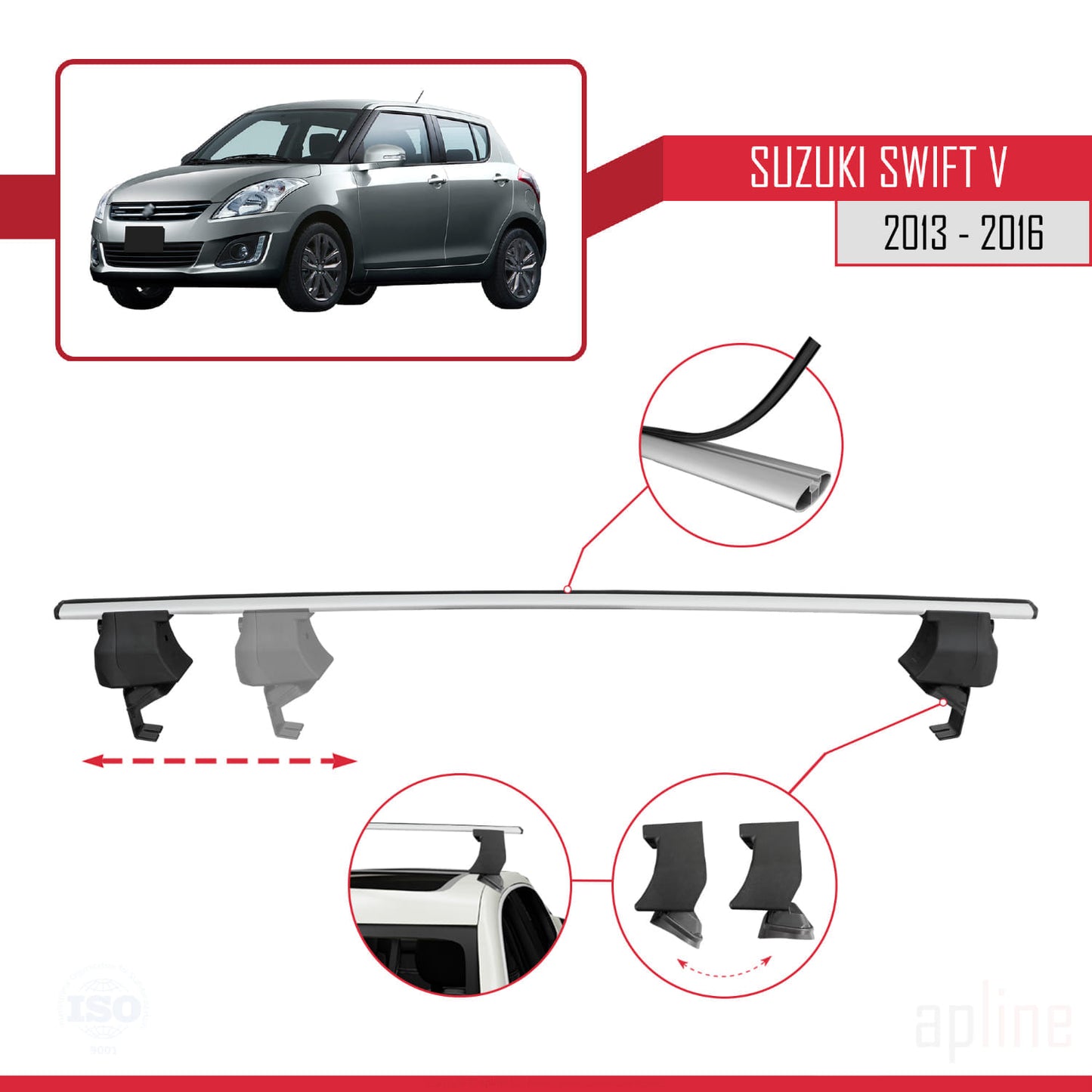 Compatible avec Suzuki Swift 2 Post-Facelift 2013-2016 ACE-4 Barres de Toit Railing Porte-Bagages de Voiture Gris Aluminium 2 Barres