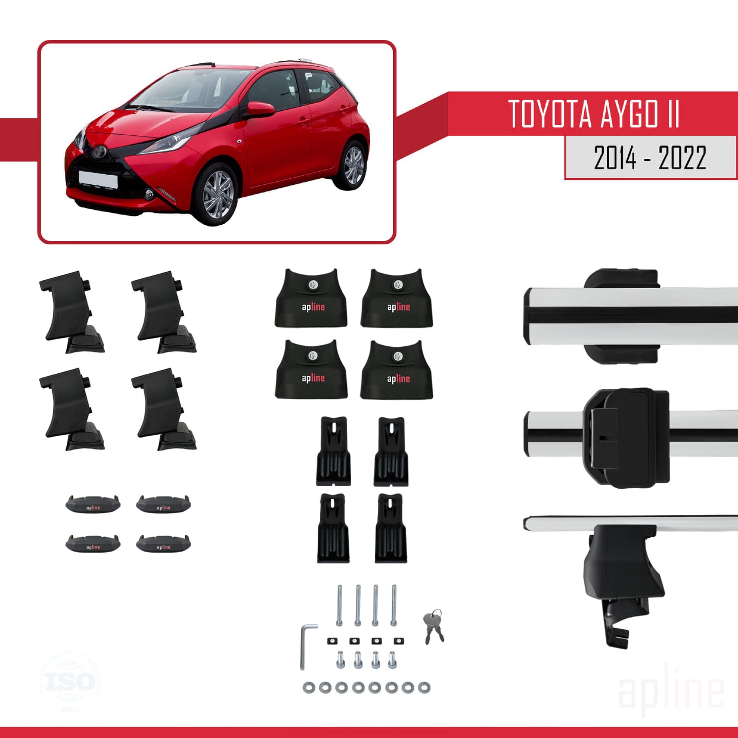 Compatible avec Toyota Aygo 2 2014-2022 ACE-4 Barres de Toit Railing Porte-Bagages de Voiture Gris Aluminium 2 Barres