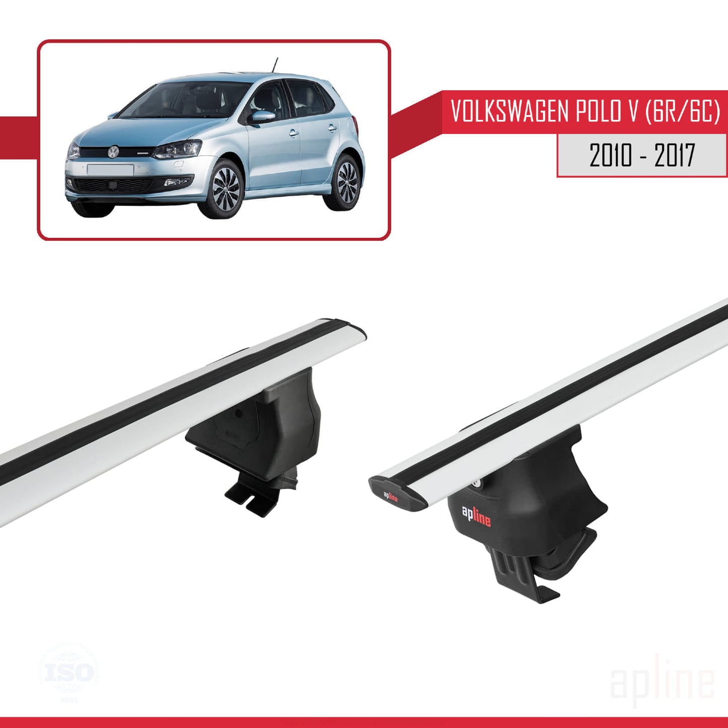 Compatible avec Volkswagen Polo 5 (6R) 2010-2017 ACE-4 Barres de Toit Railing Porte-Bagages de Voiture Gris Aluminium 2 Barres