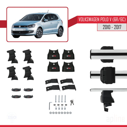 Compatible avec Volkswagen Polo 5 (6R) 2010-2017 ACE-4 Barres de Toit Railing Porte-Bagages de Voiture Gris Aluminium 2 Barres