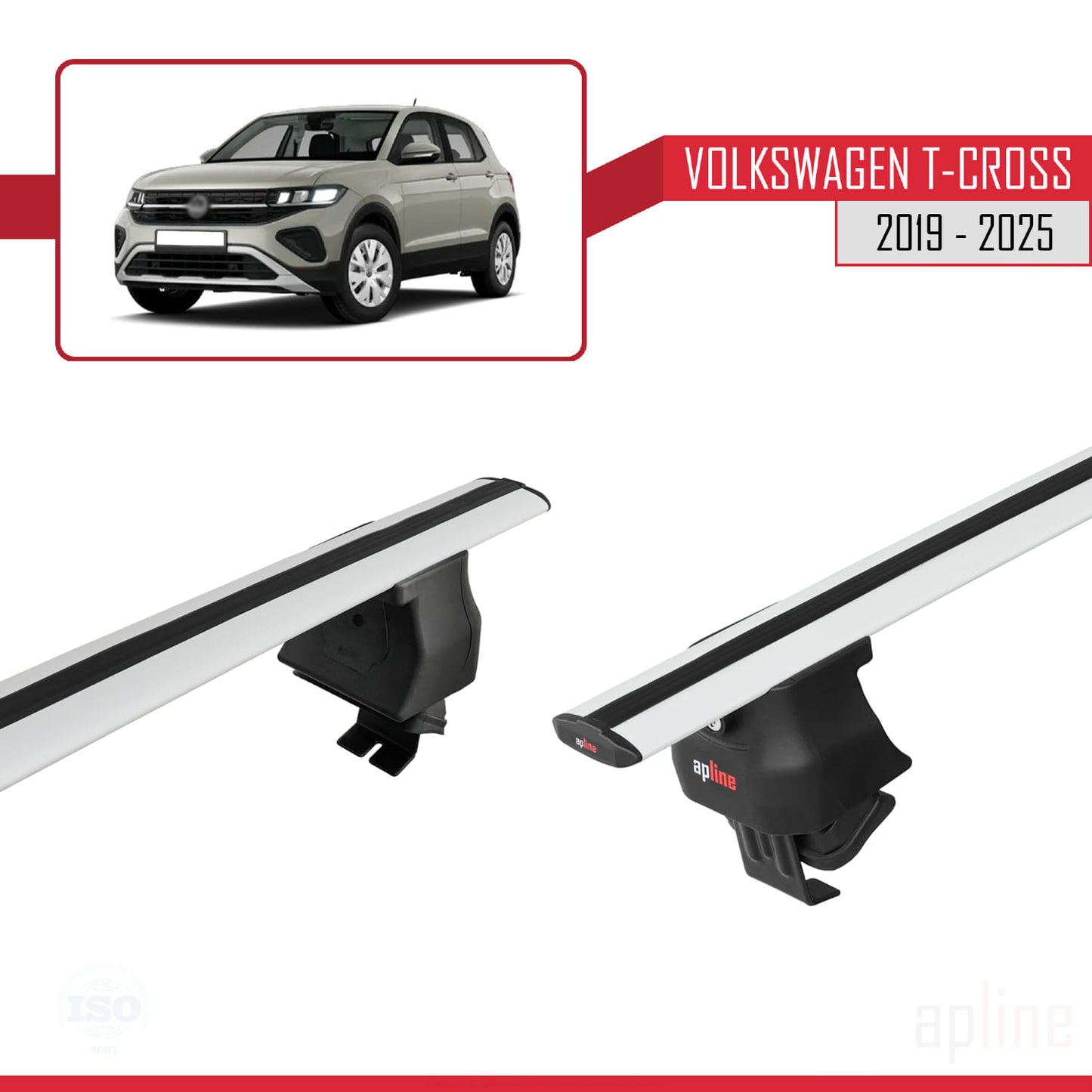 Compatible avec Volkswagen T-Cross (C11) 2019-2025 ACE-4 Barres de Toit Railing Porte-Bagages de Voiture Gris Aluminium 2 Barres