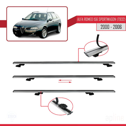 Compatible with Alfa Romeo 156 (T932) SW 2000-2006 BASIC Model Car Roof Rack Cross Bar Grey Aluminium 3 Bars