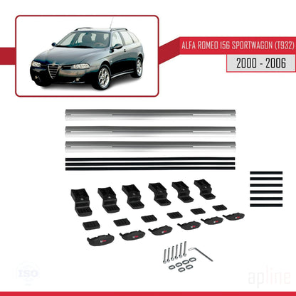 Compatible with Alfa Romeo 156 (T932) SW 2000-2006 BASIC Model Car Roof Rack Cross Bar Grey Aluminium 3 Bars