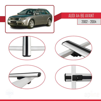 Compatible avec A4 (B6) Avant 2002-2004 BASIC Model Barres de Toit Railing Porte-Bagages de Voiture Gris Aluminium 3 Barres