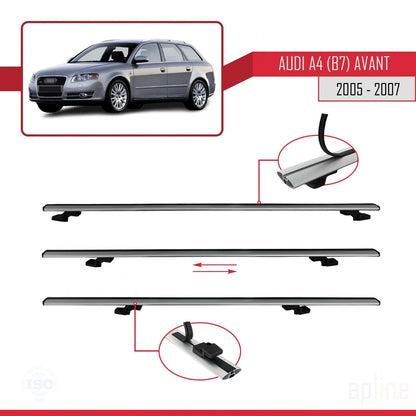 Compatible avec A4 (B7) Avant 2005-2007 BASIC Model Barres de Toit Railing Porte-Bagages de Voiture Gris Aluminium 3 Barres