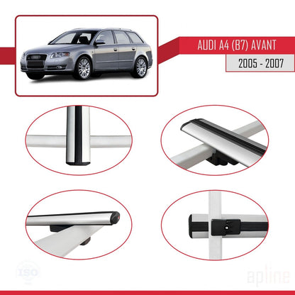 Compatible avec A4 (B7) Avant 2005-2007 BASIC Model Barres de Toit Railing Porte-Bagages de Voiture Gris Aluminium 2 Barres