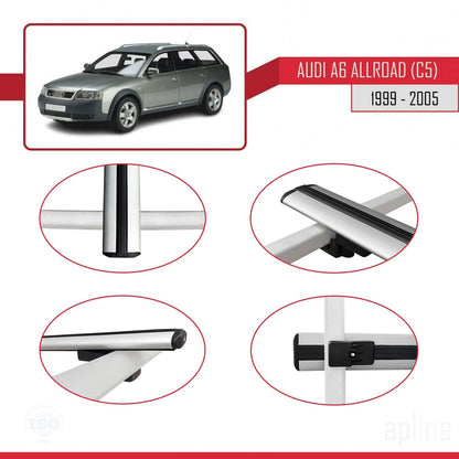 Compatible avec A6 (C5) Allroad 1999-2005 BASIC Model Barres de Toit Railing Porte-Bagages de Voiture Gris Aluminium 3 Barres