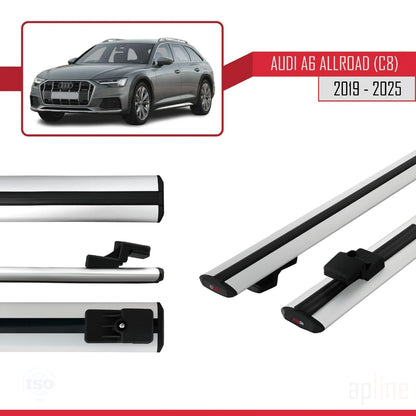 Compatible avec A6 (C8) Allroad 2019-2025 BASIC Model Barres de Toit Railing Porte-Bagages de Voiture Gris Aluminium 2 Barres
