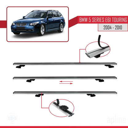 Compatible avec BMW Série 5 (E61) Touring 2004-2010 BASIC Model Barres de Toit Railing Porte-Bagages de Voiture Gris Aluminium 3 Barres