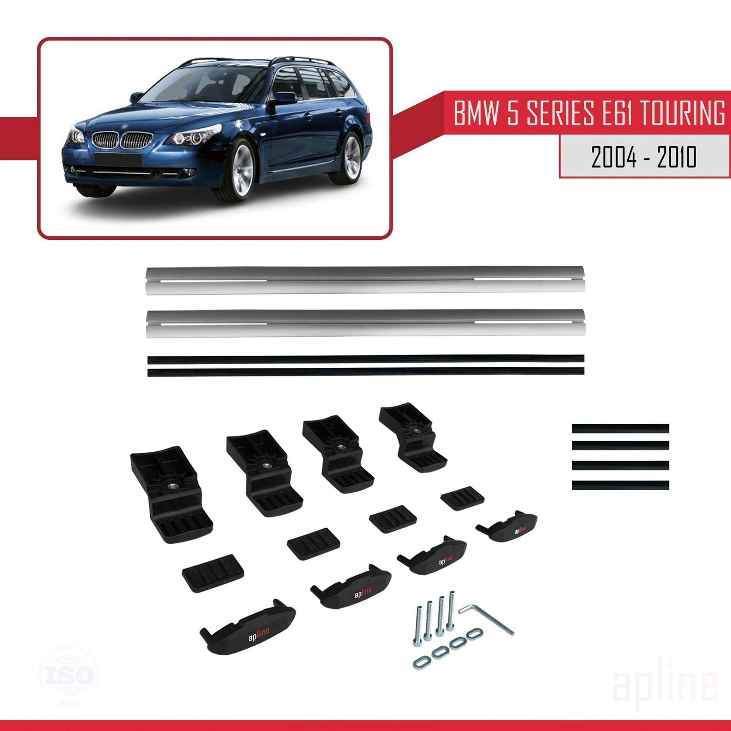 Compatible avec BMW Série 5 (E61) Touring 2004-2010 BASIC Model Barres de Toit Railing Porte-Bagages de Voiture Gris Aluminium 2 Barres