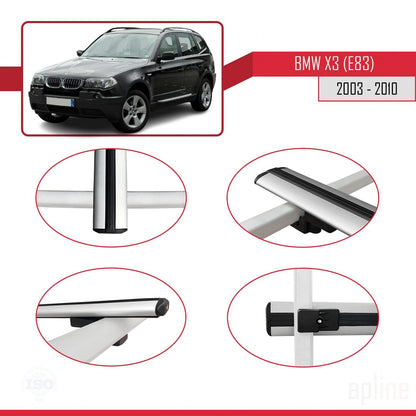 Compatible avec BMW X3 (E83) 2003-2010 BASIC Model Barres de Toit Railing Porte-Bagages de Voiture Gris Aluminium 3 Barres