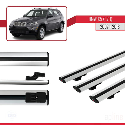 Compatible with BMW X5 (E70) 2007-2013 BASIC Model Car Roof Rack Cross Bar Grey Aluminium 3 Bars