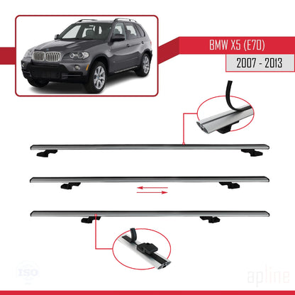 Compatible with BMW X5 (E70) 2007-2013 BASIC Model Car Roof Rack Cross Bar Grey Aluminium 3 Bars