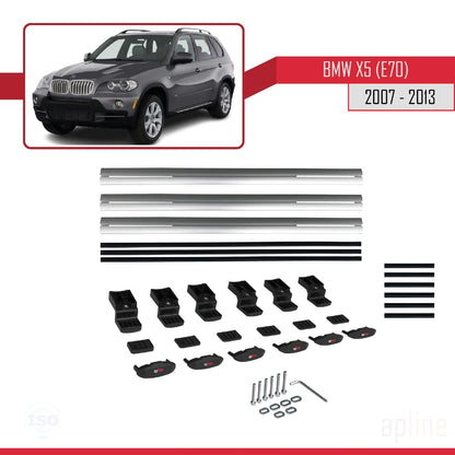 Compatible with BMW X5 (E70) 2007-2013 BASIC Model Car Roof Rack Cross Bar Grey Aluminium 3 Bars