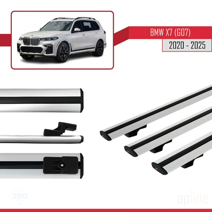 Compatible avec BMW X7 (G07) 2020-2025 BASIC Model Barres de Toit Railing Porte-Bagages de Voiture Gris Aluminium 3 Barres