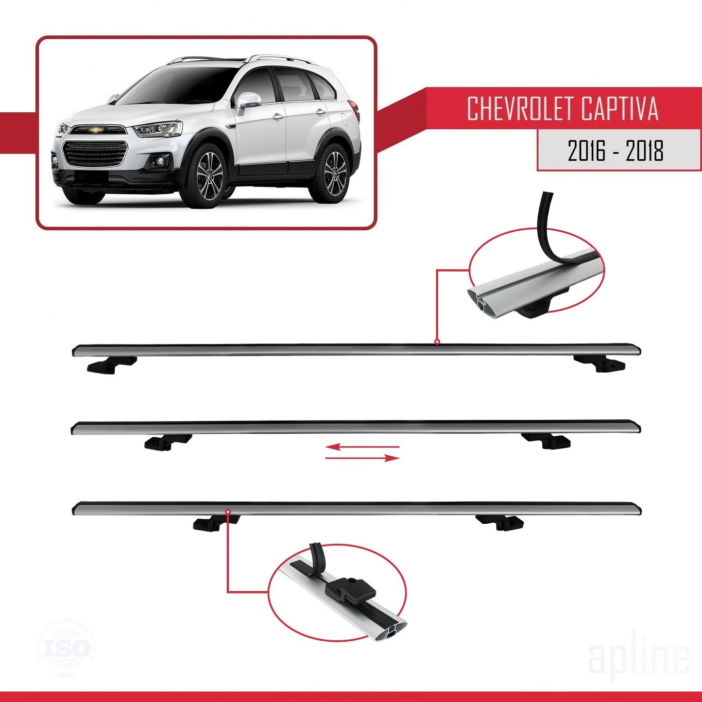Compatible avec Chevrolet Captiva 2016-2018 BASIC Model Barres de Toit Railing Porte-Bagages de Voiture Gris Aluminium 3 Barres