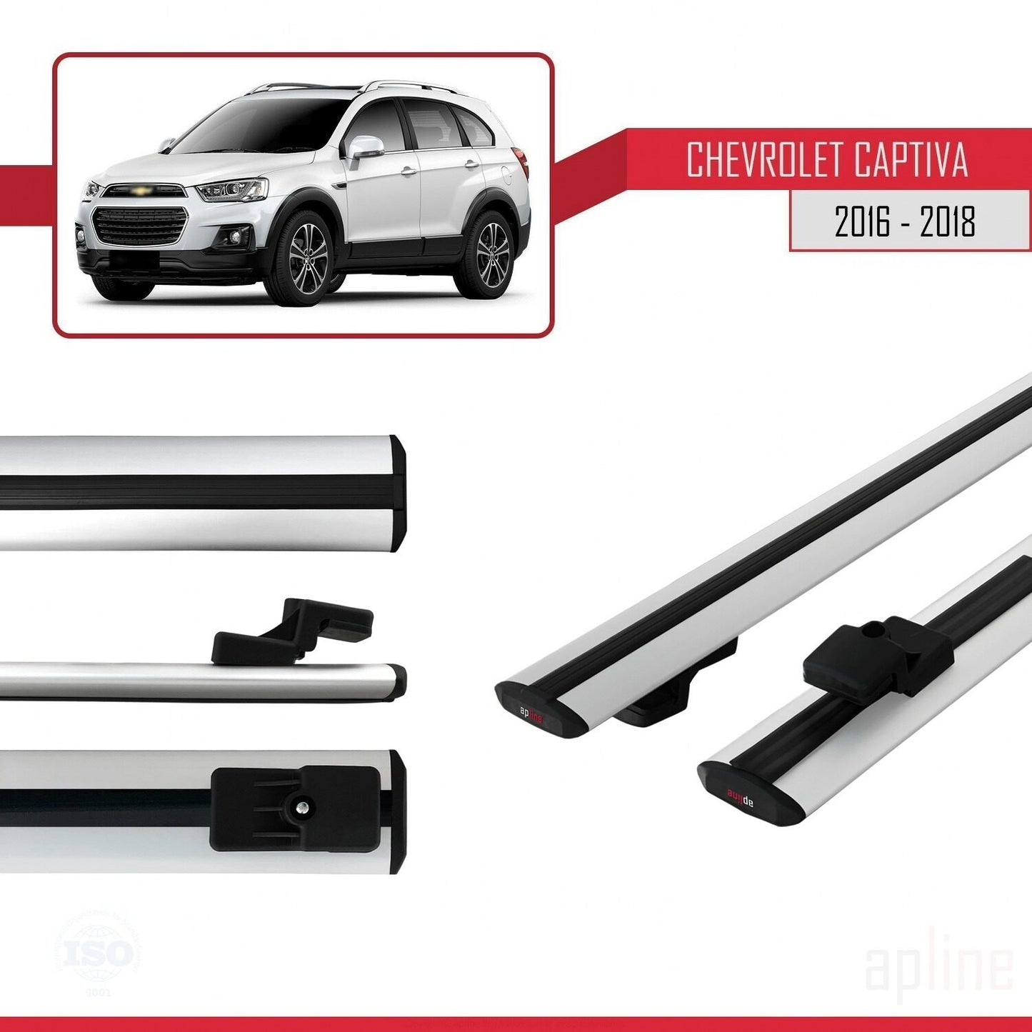 Compatible avec Chevrolet Captiva 2016-2018 BASIC Model Barres de Toit Railing Porte-Bagages de Voiture Gris Aluminium 2 Barres