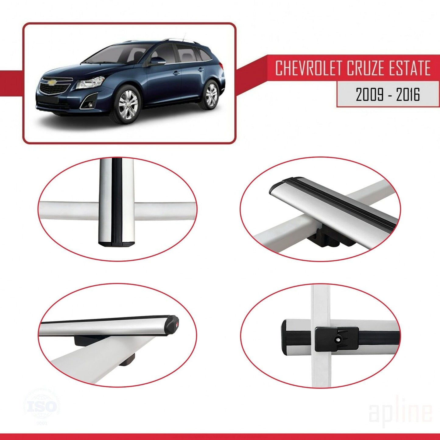 Compatible avec Chevrolet Cruze (J300) 2009-2016 BASIC Model Barres de Toit Railing Porte-Bagages de Voiture Gris Aluminium 2 Barres