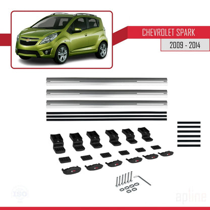 Compatible avec Chevrolet Spark (M300) 2009-2014 BASIC Model Barres de Toit Railing Porte-Bagages de Voiture Gris Aluminium 3 Barres