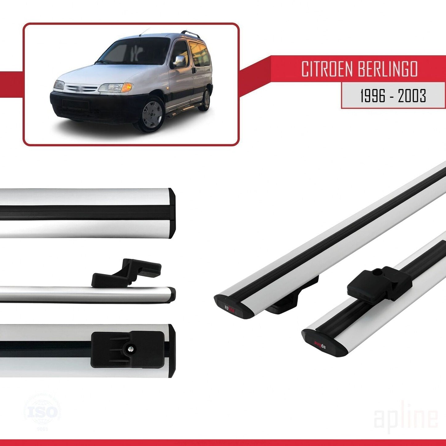 Compatible avec Citroen Berlingo (M49) 1996-2003 BASIC Model Barres de Toit Railing Porte-Bagages de Voiture Gris Aluminium 2 Barres