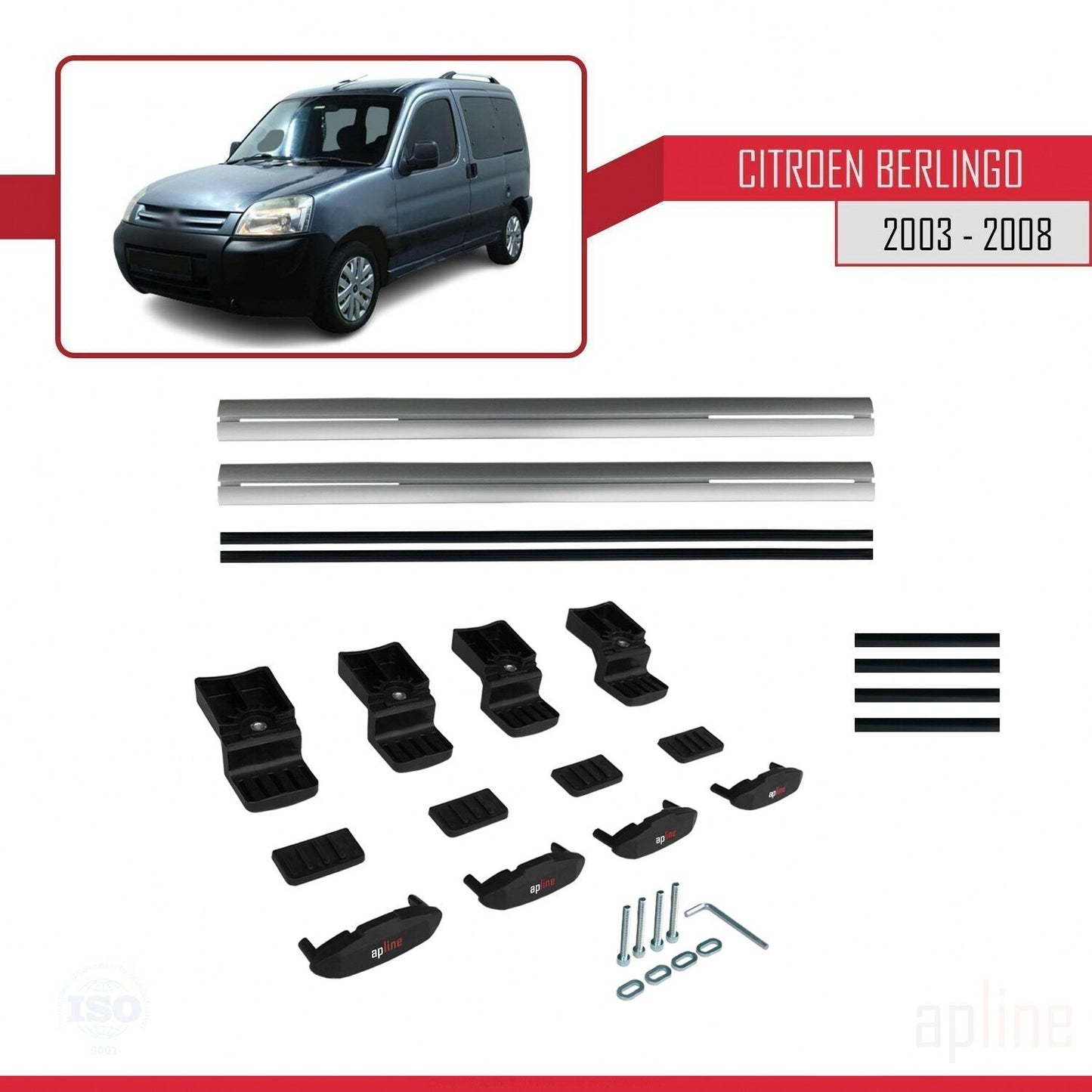 Compatible avec Citroen Berlingo (M59) 2003-2008 BASIC Model Barres de Toit Railing Porte-Bagages de Voiture Gris Aluminium 2 Barres
