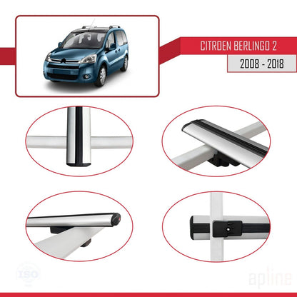 Compatible with Citroen Berlingo 2 (B9) 2008-2018 BASIC Model Car Roof Rack Cross Bar Grey Aluminium 3 Bars